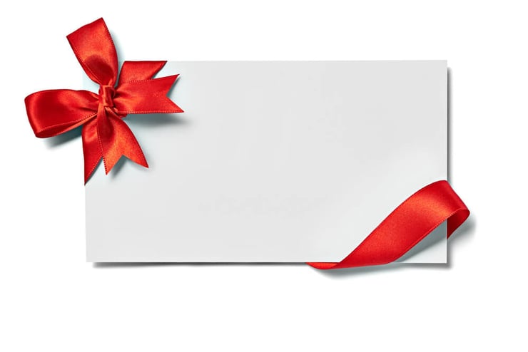 close up of a note card with ribbon bow on white background tiny